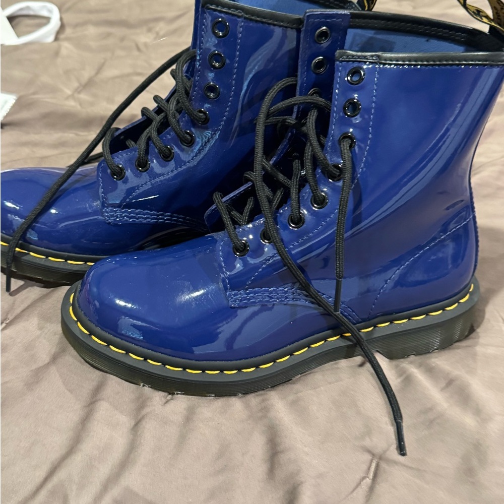 Dr. Martens Women's Shiny Blue Combat Boots size 7